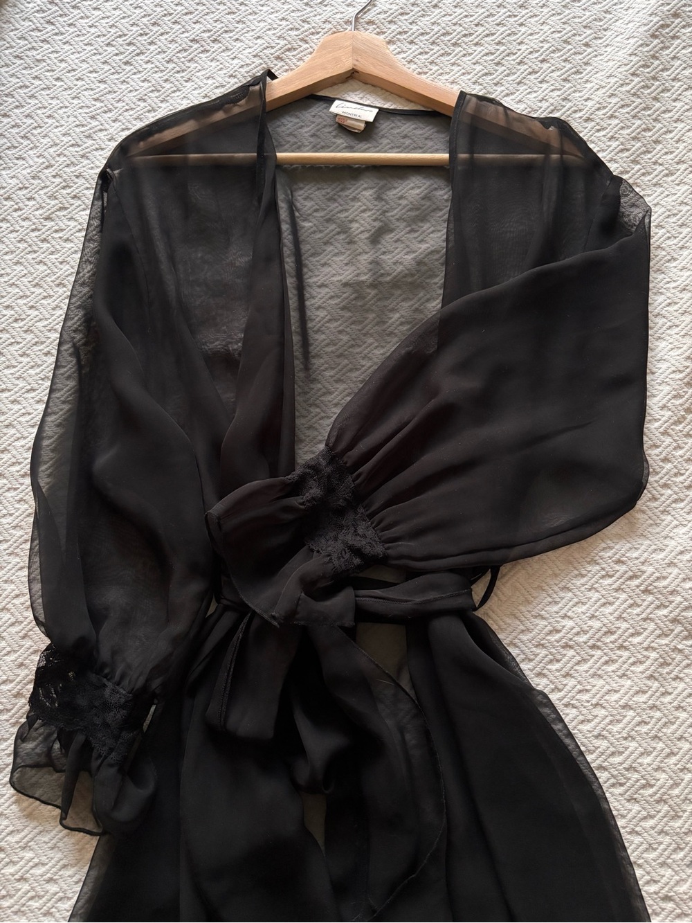 Vintage  Black Wrap Robe with Lace Cuffs